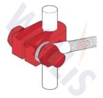 In-situ image of a split connector clamp connecting a cable lug to an earth rod