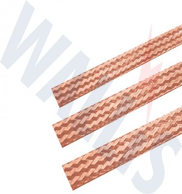 An image of 3 different sizes of bare copper flat braid