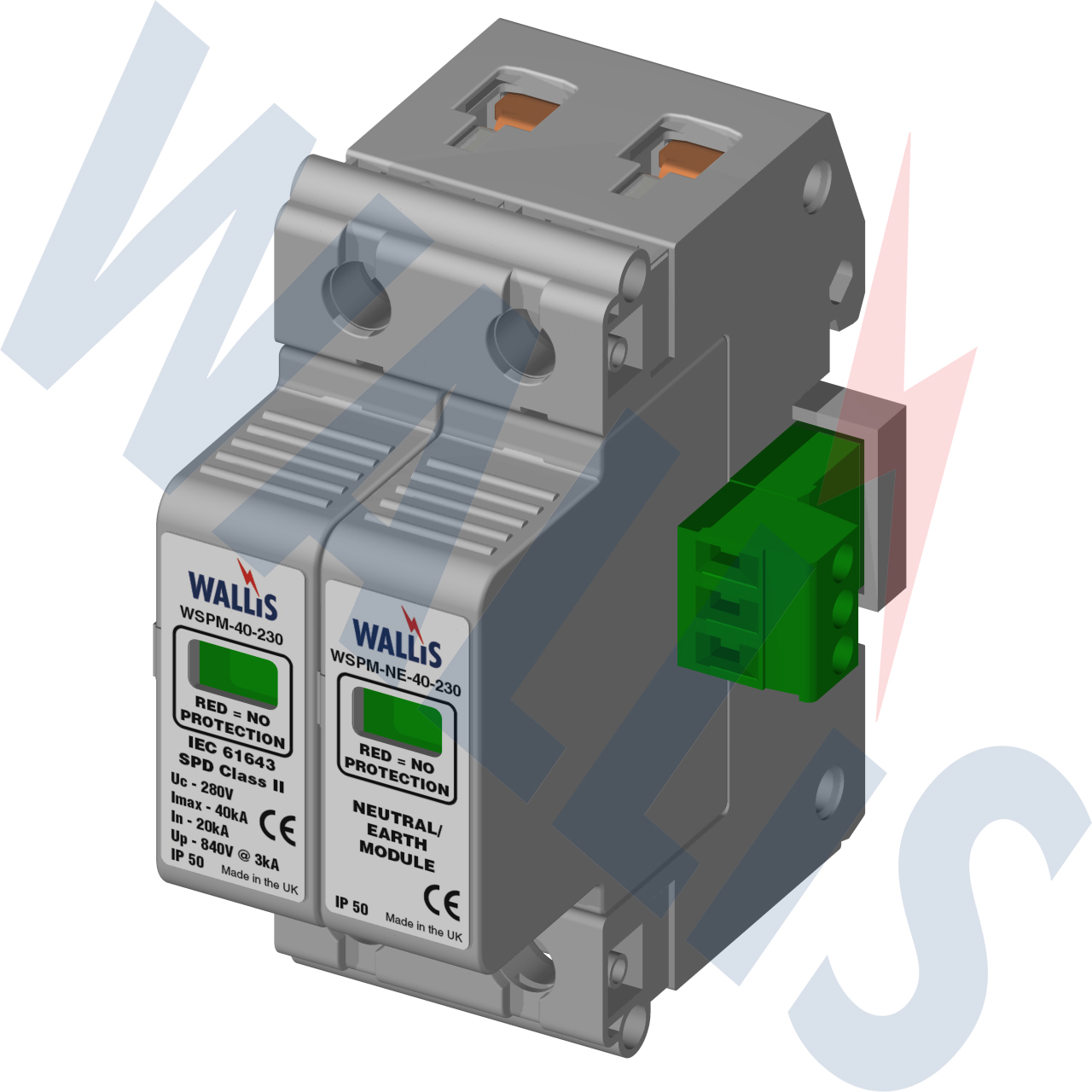 The WSP1M-40-230NR Wallis mains distribution protection surge protector