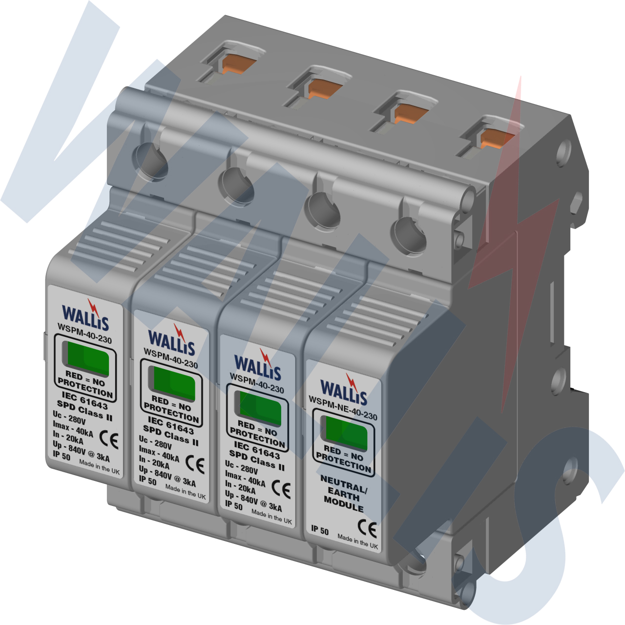 The WSP3M-40-230N Wallis mains distribution protection surge protector