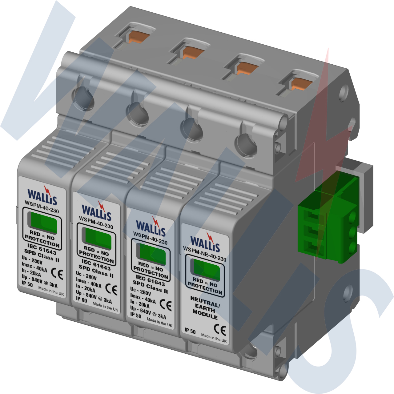 The WSP3M-40-230NR Wallis mains distribution protection surge protector