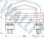 Dimensional drawing of a multi purpose rod to cable to tape clamp