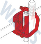 In-situ image of a multi purpose rod to cable and tape clamp securing rod, cable and tape securely