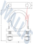 Dimensional drawing of a u bolt clamp