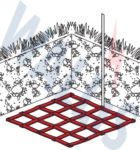 In-situ image of a solid copper lattice mat installed in the ground with a copper tape connection