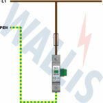 Wiring diagram of a WSP1M-6-230R mains distribution surge protector