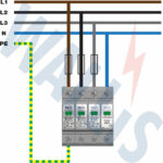 Wiring diagram of a WSP3M-40-230N mains distribution surge protector