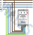 Wiring diagram of a WSP415M1 mains distribution surge protection device