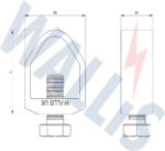 A dimensional drawing of the Wallis Earth Rod to Tape Clamps (A Clamps).